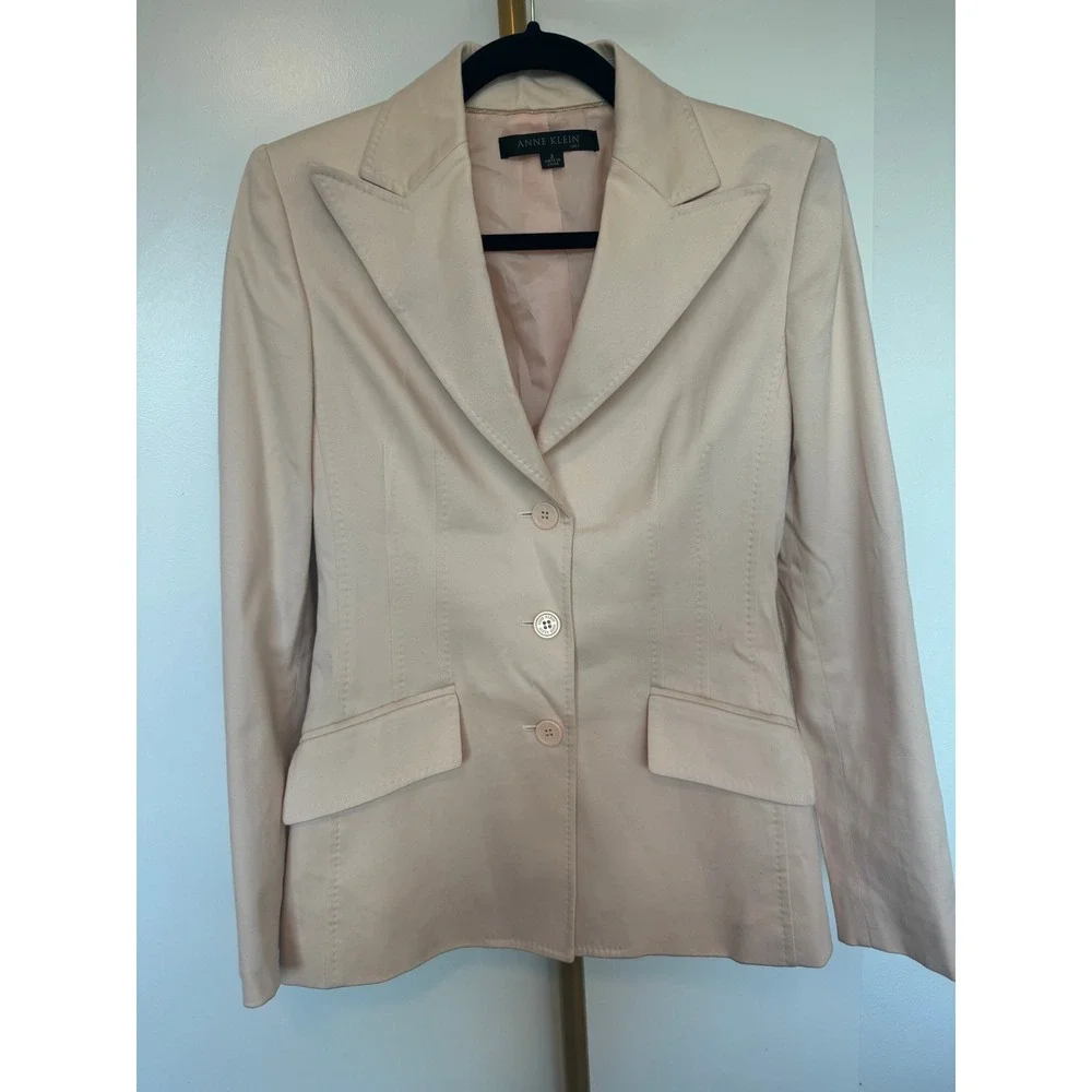 Anne Klein Peach Pink Cotton Blend Blazer Pants Suit Set Size 2